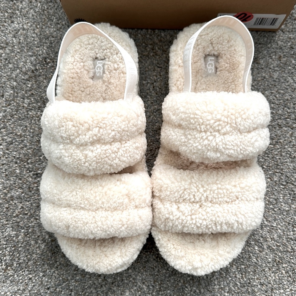 NEW UGG Beige Women's Oh Fluffita Slipper Sandals Size 10